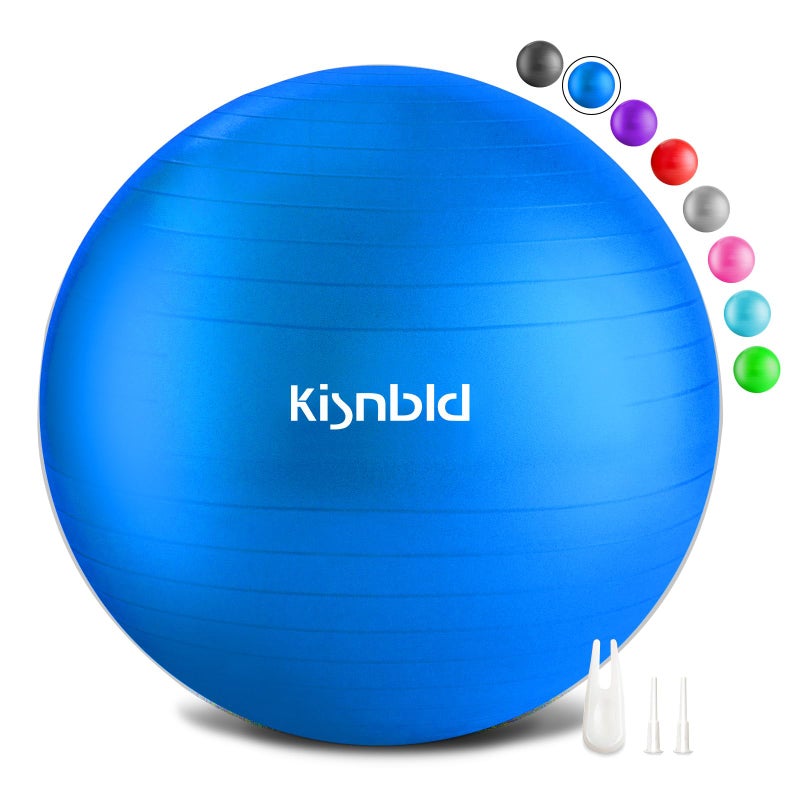 كرة تمرين kisnbld كرة يوجا سميكة جدًا للتمرين واستقرار الحمل 4 أحجام كرة توازن مضادة للانفجار مع مضخة قدم - كرسي كرة لياقة بدنية عالي التحمل للمكتب والمنزل وصالة الألعاب الرياضية - Image 1